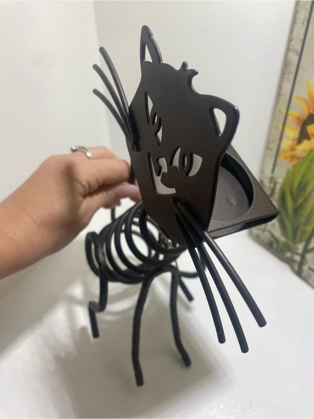 Black Matte Metal Cat Shaped Candle Holder for Mini Candle, Animal Theme